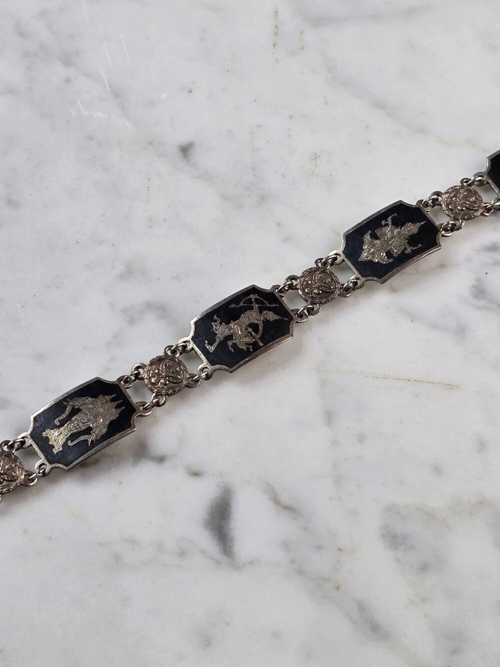 Womens Vintage Estate Sterling Silver Chain Link Siam Bracelet 17.5g E1172